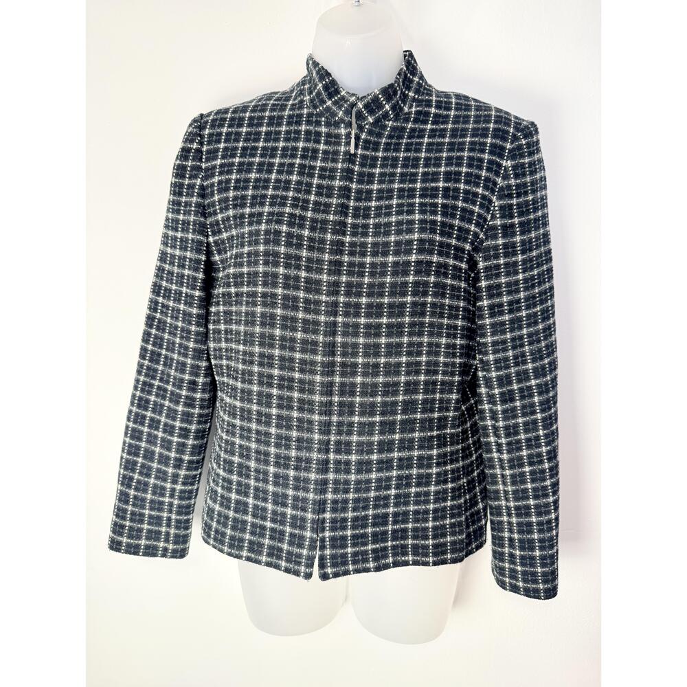Style Co Womens Black White Pattern Collarless Tweed Jacket Petite 8